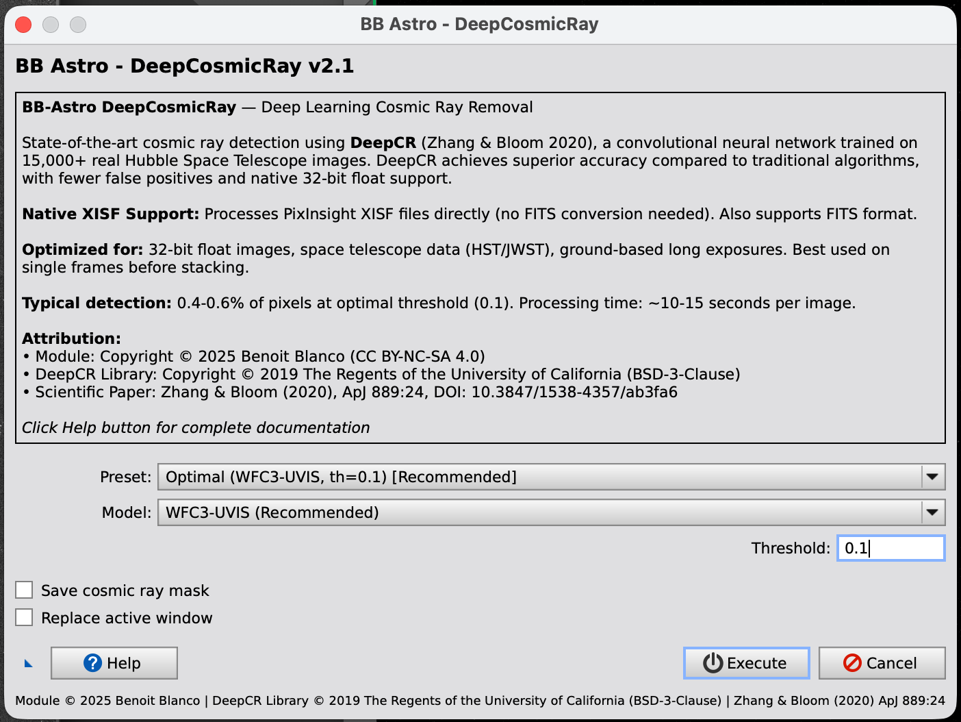 DeepCR PixInsight module interface
